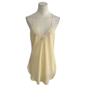 FANTASIES by Morgan Taylor Yellow Slip Dress Embroidered Flowers Lace Size S